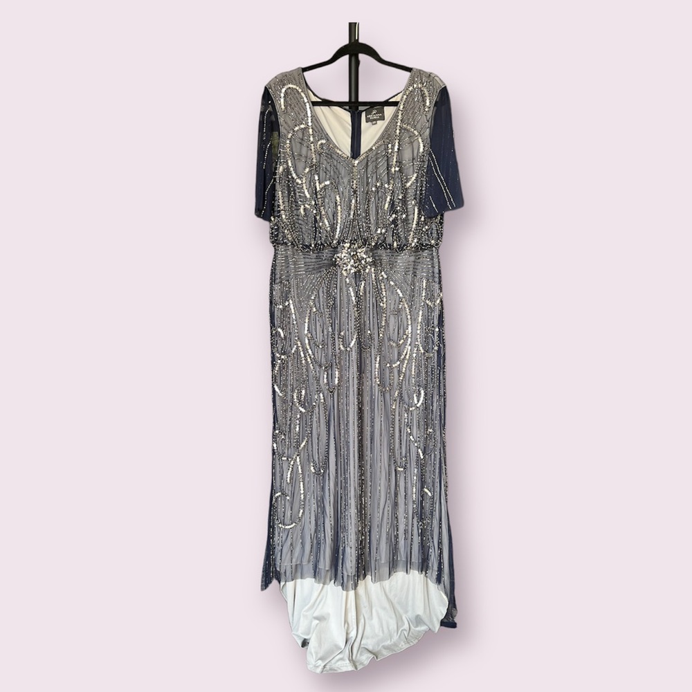 Adrianna Papell Navy Beaded Formal Dress